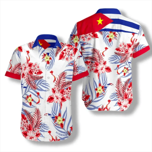 Free Cuba White Red Tropical Hawaiian Shirt- For men and women - Fanshubus