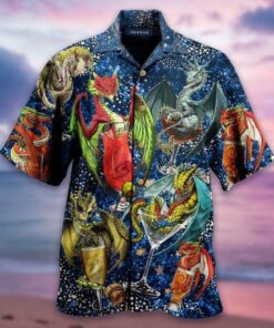 Funny Dragon With Cocktail Galaxy Hawaiian Shirt- For men and women - Fanshubus