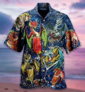 Funny Dragon With Cocktail Galaxy Hawaiian Shirt- For men and women - Fanshubus