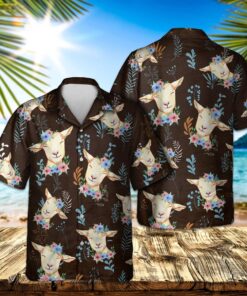 FUNNY FLORAL GOAT HAWAIIAN SHIRT .