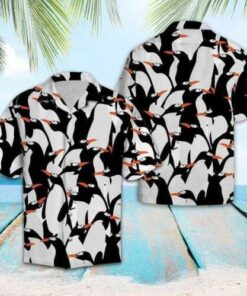 Funny Penguin Pattern Black White Hawaiian Shirt- For men and women - Fanshubus