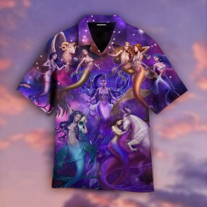 Galaxy Zodiac Mermaid Hawaiian Shirt | For Men &amp; Women | Adult | Wt1132- For men and women