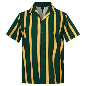 Get Now MenS Hawaiian Shirt Yellow-Green Stripes Printing - Fanshubus
