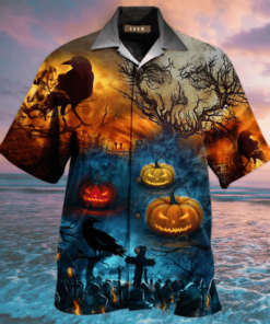 Glowing Pumpkin by Night Halloween Hawaiian Shirt- For men and women - Fanshubus