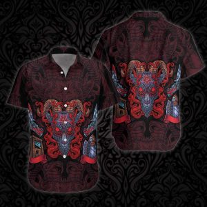 Goat Head Pentagram With Hell Fire Satanic Gothic Hawaiian Shirt | For Men &amp; Women | Adult |- For men and women - Fanshubus