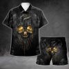 Golden Skull Gothic Grim Reaper Summer Hawaiian Shirts Swim Trunks Beach Shorts- For men and women - Fanshubus