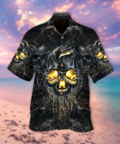 Golden Smoke Skull Hawaiian Shirt