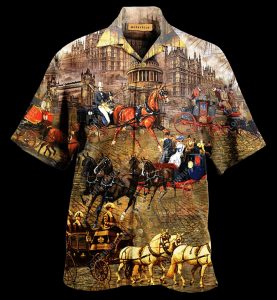 Good Old Memory London Carriage Brown Hawaiian Shirt- For men and women - Fanshubus