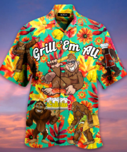 Grill Em All Funny Barbecue Hawaiian Shirt- For men and women - Fanshubus