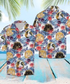 Guinea Pig Hibiscus Flower Blue Red Hawaiian Shirt- For men and women - Fanshubus