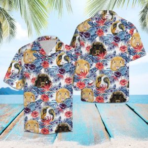 Guinea Pig Hibiscus Flower Blue Red Hawaiian Shirt- For men and women - Fanshubus