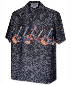 Guitar Rock Black Hawaiian Shirt Made In Hawaii -  Summer Shirt -  Beach Shirts - Fanshubus