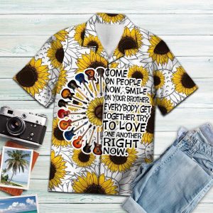 Guitar Sunflower Hippie Yellow Best Hawaiian Shirt- For men and women - Fanshubus