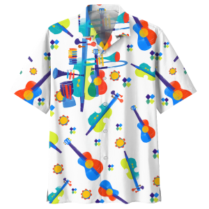Guitar White High Quality Unisex Hawaiian Shirt- For men and women - Fanshubus