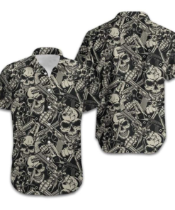 Gun And Skull Pattern 3D Printed Hawaiian Shirt- For men and women - Fanshubus