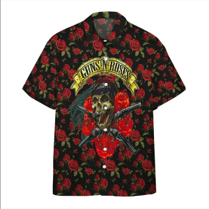 Gun Red Roses Skull Hawaiian Shirt- For men and women - Fanshubus