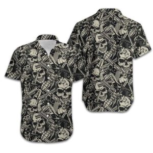 Guns Skulls Pattern Hawaiian Shirt- For men and women - Fanshubus
