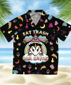 Hail Satan Black Unique Design Hawaiian Shirt- For men and women - Fanshubus