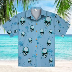 Halloween - Blue Skull Coconut Tree Hawaiian Shirt- For men and women - Fanshubus