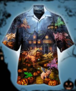 Halloween Funny Evil Pig Glowing Hawaiian Shirt- For men and women - Fanshubus