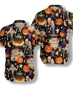 Halloween Mummy And Bags Of Sweets Hawaiian Shirt- For men and women - Fanshubus