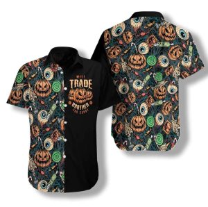 Halloween Scary Pumpkin Hawaiian Shirt  -  Hawaiian Shirt For Women Men - For Men and Women - Fanshubus
