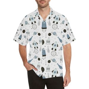 Hand drawn space elements space rocket star planet Men's All Over Print Hawaiian Shirt- For men and women - Fanshubus