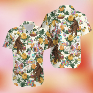 Happy Easter Bunny Bigfoot Hunting Eggs Hawaiian Shirt | For Men &amp; Women | Adult |- For men and women - Fanshubus