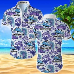 Hawaii Shirt CronullaSutherland Sharks Hawaiian Shirt Tropical Flower Short Sleeve Slim Fit Body- For men and women - Fanshubus