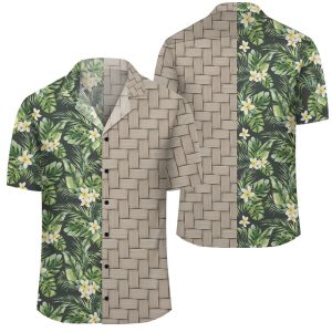 Hawaii Summer Plumerias Flowers Palm Tree Monstera Leaves Lauhala Moiety Hawaiian Shirt- For men and women - Fanshubus