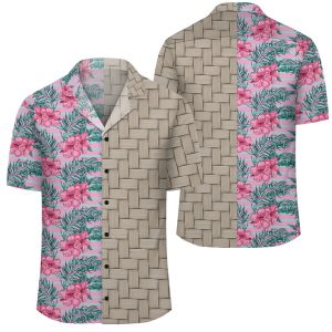 Hawaii Tropical Flowers Palm Leaves Hibiscus Strips Lauhala Moiety Hawaiian Shirt- For men and women - Fanshubus