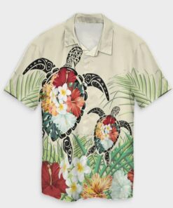 Hawaii Turtle Flowers Coconut Tree Leaf Hawaiian Shirt- For men and women - Fanshubus