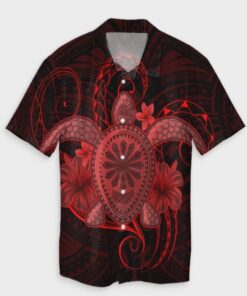 Hawaii Turtle Hibiscus Polynesian Hawaiian Shirt Full Style Red- For men and women - Fanshubus