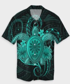 Hawaii Turtle Hibiscus Polynesian Hawaiian Shirt Full Style Turquoise- For men and women - Fanshubus