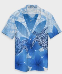 Hawaii Turtle Kanaka Plumeria Polynesian Hawaiian Shirt Blue- For men and women - Fanshubus