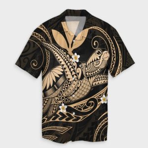 Hawaii Turtle Polyensian Hawaiian Shirt  Nane Style Gold .