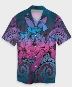 Hawaii Turtle Wave Polynesian Hawaiian Shirt Hey Style Blue- For men and women - Fanshubus