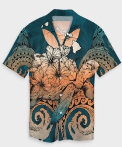 Hawaii Turtle Wave Polynesian Hawaiian Shirt Hey Style Orange- For men and women - Fanshubus