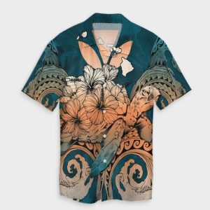 Hawaii Turtle Wave Polynesian Hawaiian Shirt Hey Style Orange- For men and women - Fanshubus