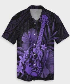 Hawaiian  Hawaii Ukulele Flower Hawaiian Shirt  Purple .