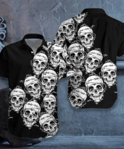 Hawaiian Aloha Shirt Black White Skull Gothic- For men and women - Fanshubus