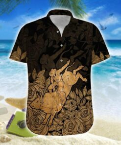 Hawaiian Aloha Shirt Bull Riding Brown Art- For men and women - Fanshubus