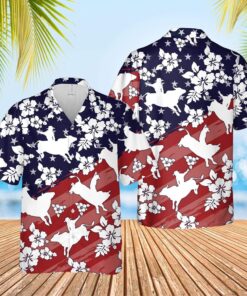 Hawaiian Aloha Shirt Bull Riding Navy Red- For men and women - Fanshubus