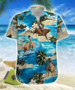 Hawaiian Aloha Shirt Bull Riding On The Bea- For men and women - Fanshubus