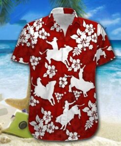 Hawaiian Aloha Shirt Bull Riding Red Hibiscus- For men and women - Fanshubus