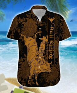 Hawaiian Aloha Shirt Bull Riding Rose Art- For men and women - Fanshubus