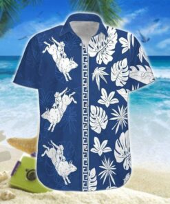 Hawaiian Aloha Shirt Bull Riding White Leaves- For men and women - Fanshubus