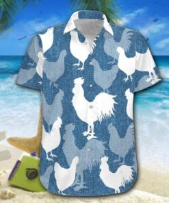 Hawaiian Aloha Shirt Chicken Blue Pattern- For men and women - Fanshubus