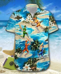 Hawaiian Aloha Shirt Cricket Play On The Bea- For men and women - Fanshubus