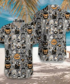 Hawaiian Aloha Shirt Doodle Happy Halloween- For men and women - Fanshubus